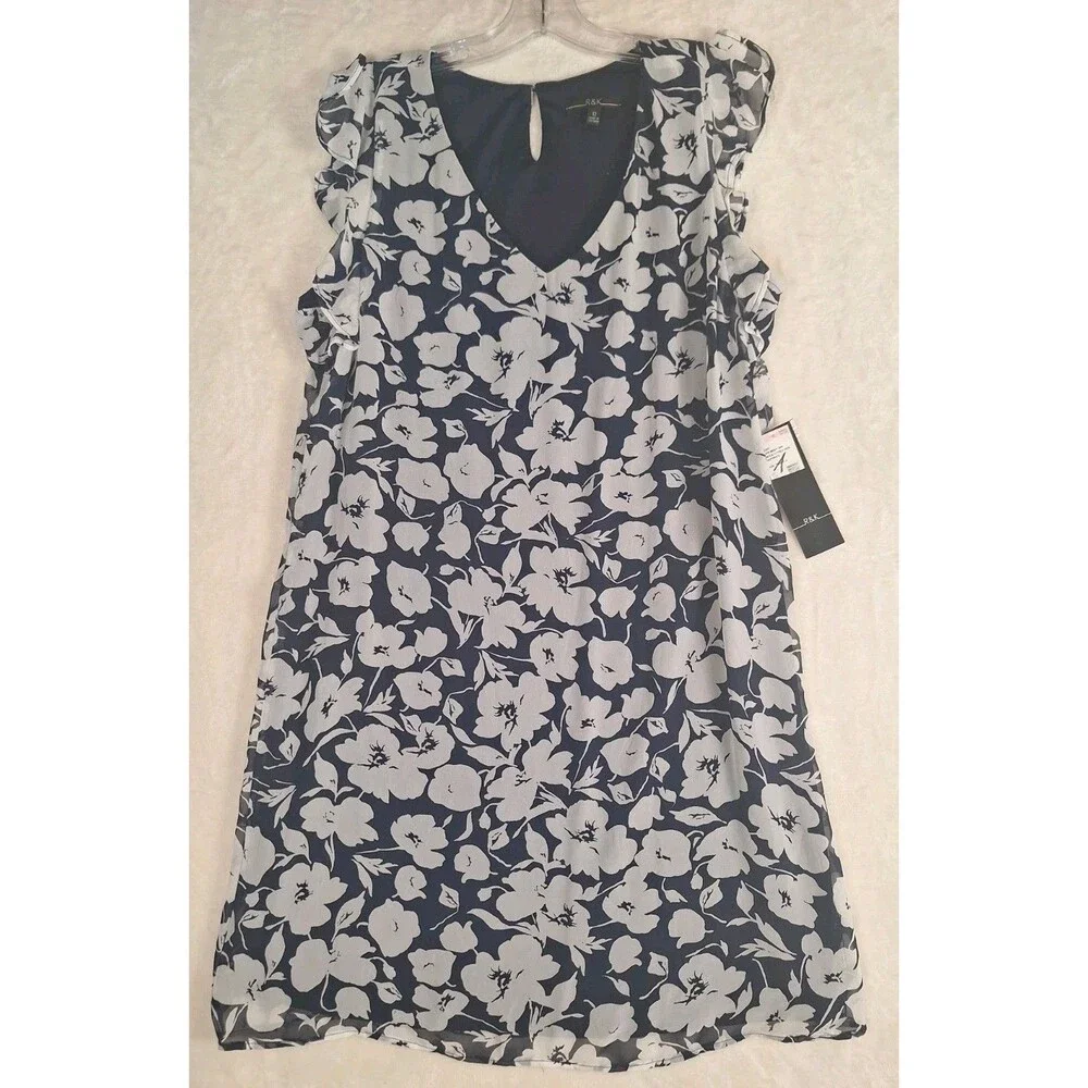 R&K Women's 12 (L) Chiffon Shift Dress Flutter Sleeve Floral Lined Y2K Sears NWT